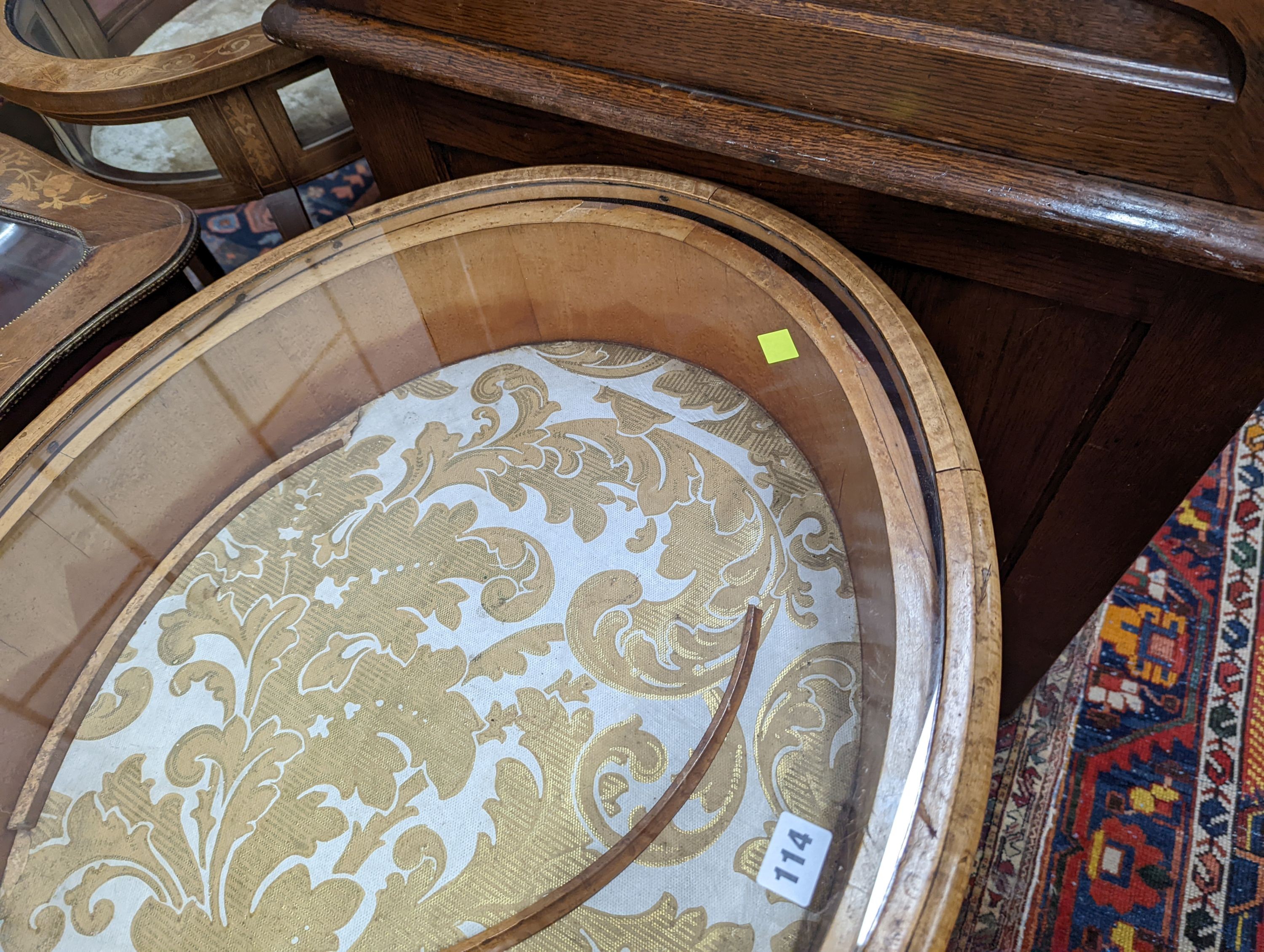 A Victorian birds eye maple bijouterie table, width 70cm, depth 57cm, height 76cm